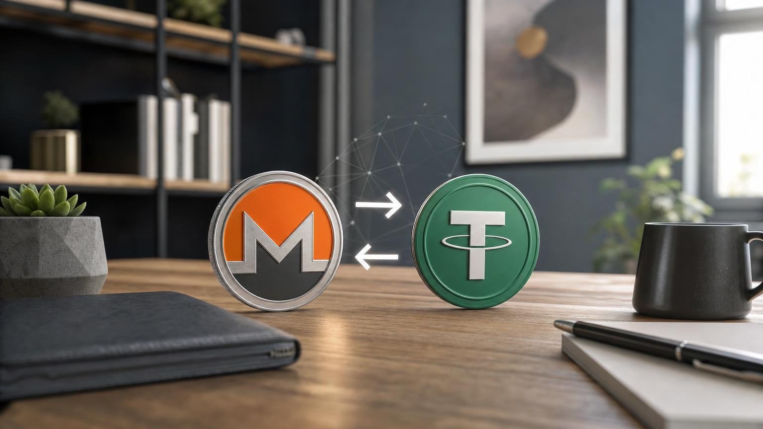 Parcours sécurisé d’un échange de Monero XMR vers USDT avec contrôle de l’adresse, du réseau, des confirmations et du statut de transaction